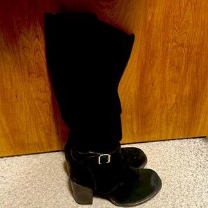 Knee high black suede boots